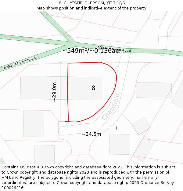 8, CHATSFIELD, EPSOM, KT17 1QS: Plot and title map