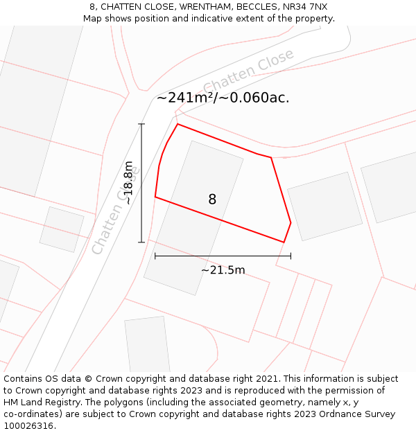8, CHATTEN CLOSE, WRENTHAM, BECCLES, NR34 7NX: Plot and title map