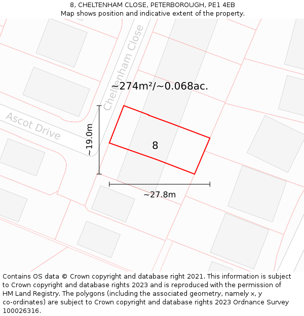 8, CHELTENHAM CLOSE, PETERBOROUGH, PE1 4EB: Plot and title map