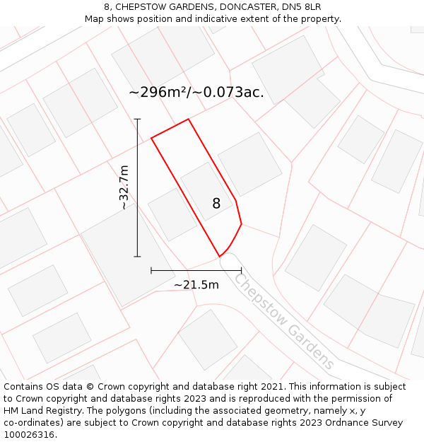 8, CHEPSTOW GARDENS, DONCASTER, DN5 8LR: Plot and title map