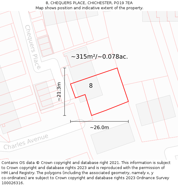 8, CHEQUERS PLACE, CHICHESTER, PO19 7EA: Plot and title map