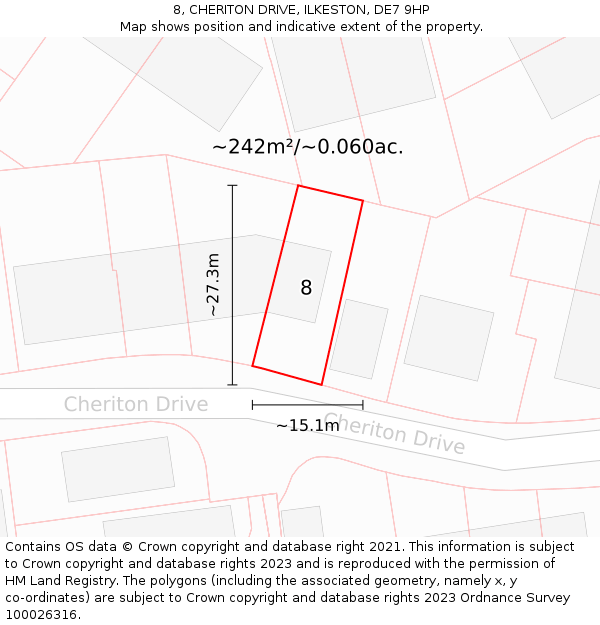 8, CHERITON DRIVE, ILKESTON, DE7 9HP: Plot and title map
