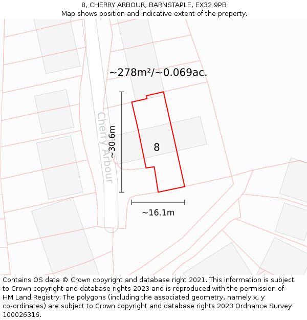 8, CHERRY ARBOUR, BARNSTAPLE, EX32 9PB: Plot and title map