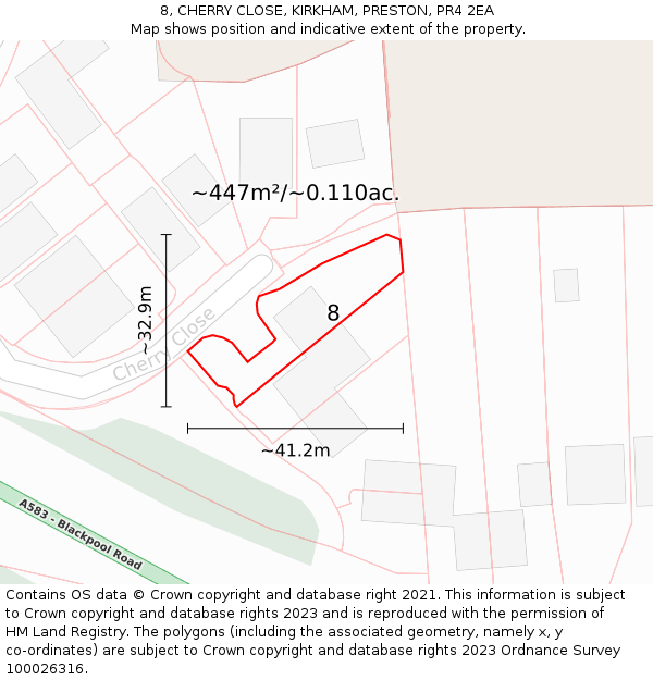 8, CHERRY CLOSE, KIRKHAM, PRESTON, PR4 2EA: Plot and title map