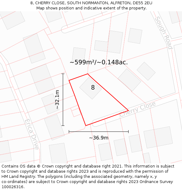 8, CHERRY CLOSE, SOUTH NORMANTON, ALFRETON, DE55 2EU: Plot and title map