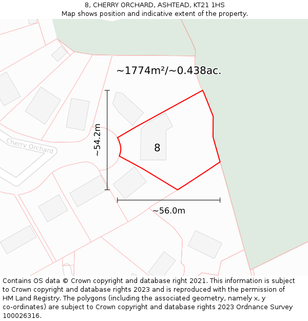 8, CHERRY ORCHARD, ASHTEAD, KT21 1HS: Plot and title map