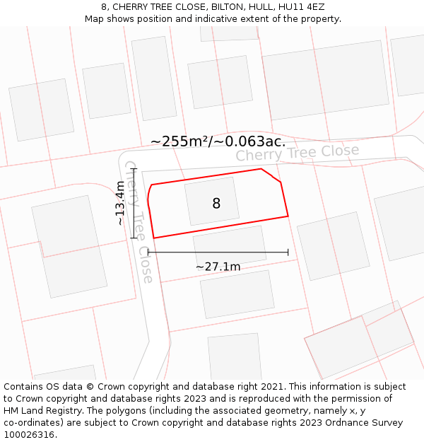 8, CHERRY TREE CLOSE, BILTON, HULL, HU11 4EZ: Plot and title map