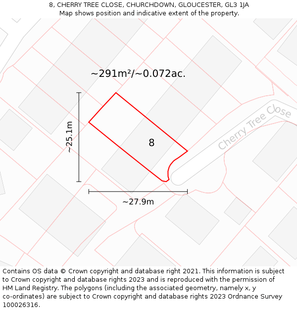8, CHERRY TREE CLOSE, CHURCHDOWN, GLOUCESTER, GL3 1JA: Plot and title map