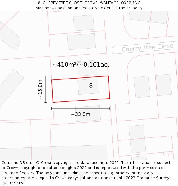 8, CHERRY TREE CLOSE, GROVE, WANTAGE, OX12 7NG: Plot and title map