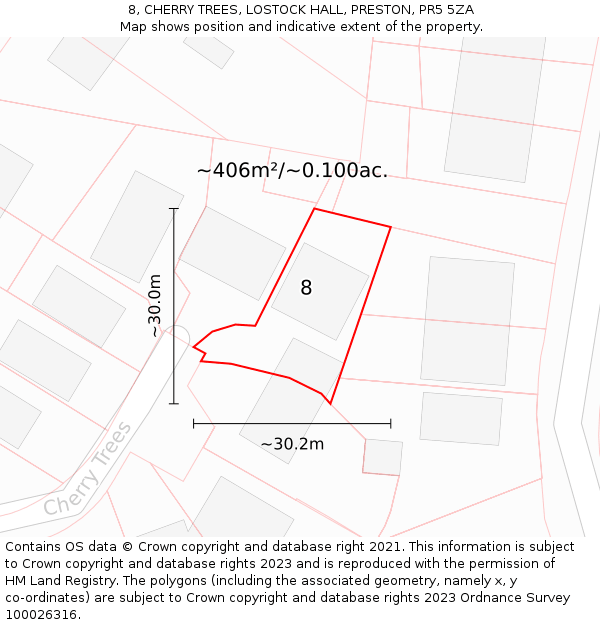 8, CHERRY TREES, LOSTOCK HALL, PRESTON, PR5 5ZA: Plot and title map