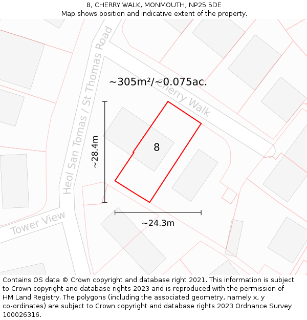 8, CHERRY WALK, MONMOUTH, NP25 5DE: Plot and title map
