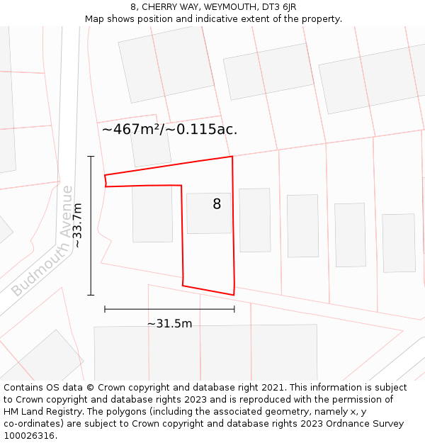8, CHERRY WAY, WEYMOUTH, DT3 6JR: Plot and title map
