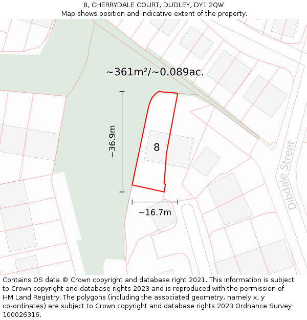 8, CHERRYDALE COURT, DUDLEY, DY1 2QW: Plot and title map