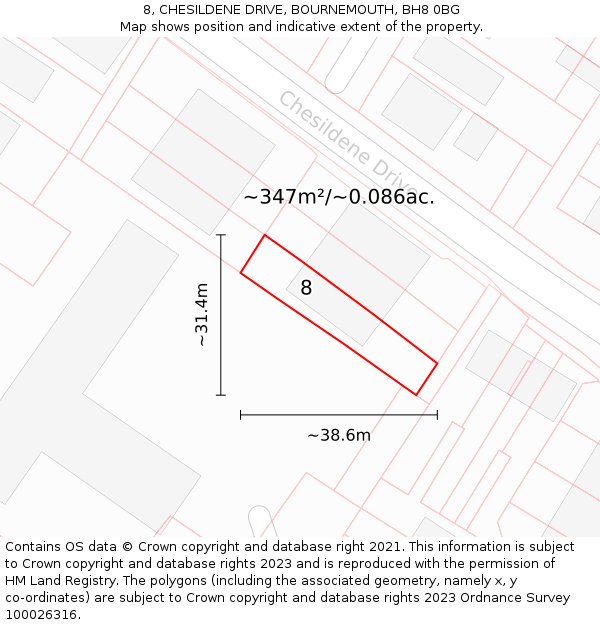 8, CHESILDENE DRIVE, BOURNEMOUTH, BH8 0BG: Plot and title map