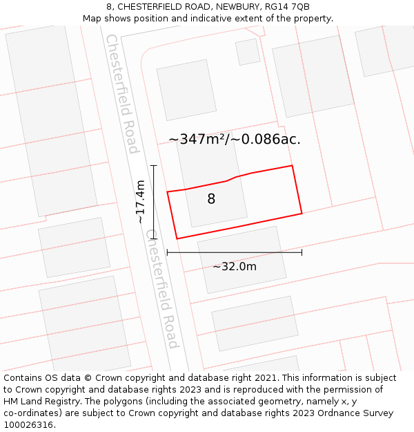 8, CHESTERFIELD ROAD, NEWBURY, RG14 7QB: Plot and title map