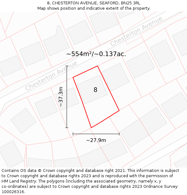 8, CHESTERTON AVENUE, SEAFORD, BN25 3RL: Plot and title map