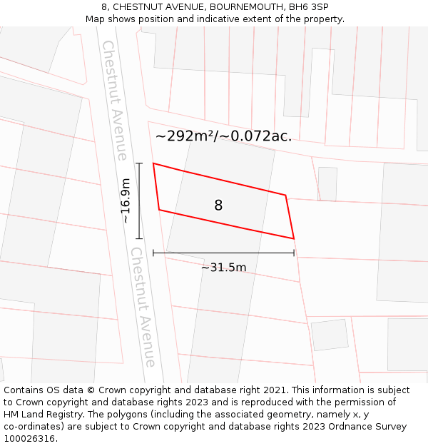 8, CHESTNUT AVENUE, BOURNEMOUTH, BH6 3SP: Plot and title map