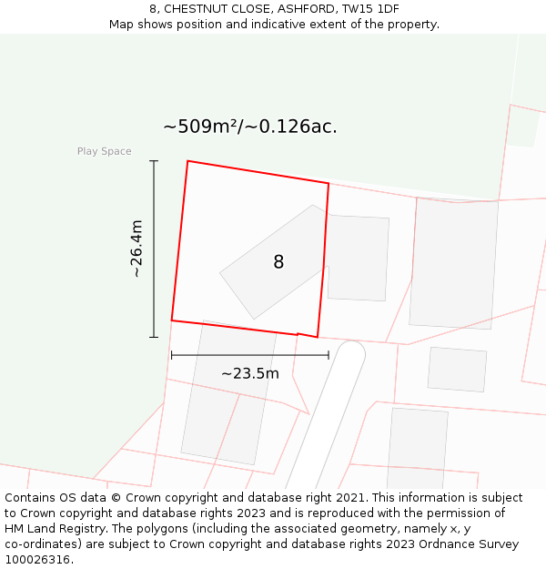 8, CHESTNUT CLOSE, ASHFORD, TW15 1DF: Plot and title map