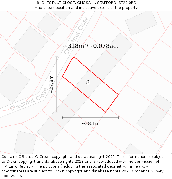 8, CHESTNUT CLOSE, GNOSALL, STAFFORD, ST20 0RS: Plot and title map
