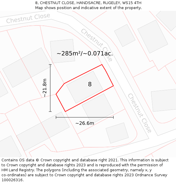 8, CHESTNUT CLOSE, HANDSACRE, RUGELEY, WS15 4TH: Plot and title map
