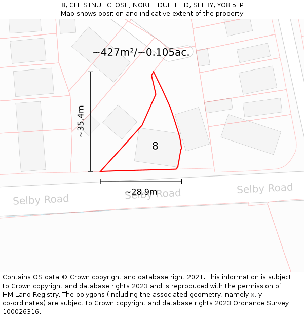 8, CHESTNUT CLOSE, NORTH DUFFIELD, SELBY, YO8 5TP: Plot and title map
