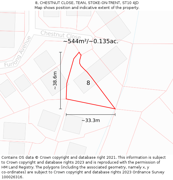 8, CHESTNUT CLOSE, TEAN, STOKE-ON-TRENT, ST10 4JD: Plot and title map