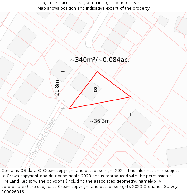 8, CHESTNUT CLOSE, WHITFIELD, DOVER, CT16 3HE: Plot and title map