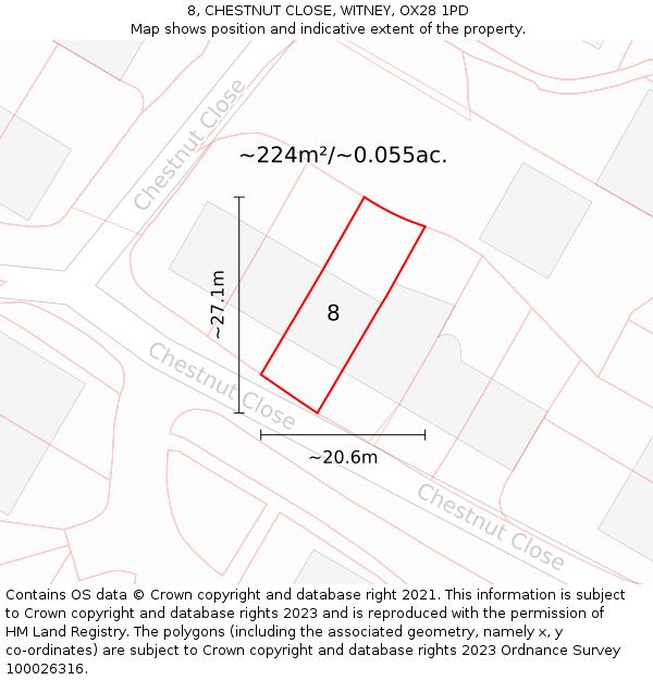 8, CHESTNUT CLOSE, WITNEY, OX28 1PD: Plot and title map