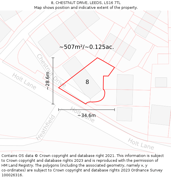 8, CHESTNUT DRIVE, LEEDS, LS16 7TL: Plot and title map