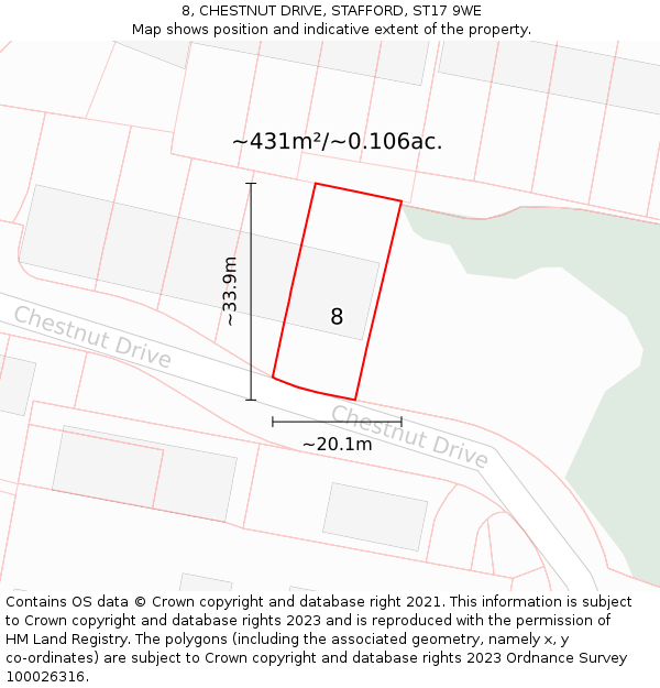 8, CHESTNUT DRIVE, STAFFORD, ST17 9WE: Plot and title map