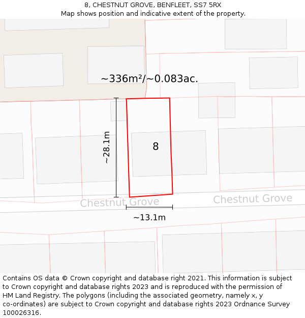 8, CHESTNUT GROVE, BENFLEET, SS7 5RX: Plot and title map