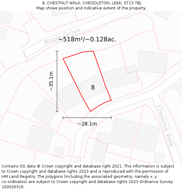 8, CHESTNUT WALK, CHEDDLETON, LEEK, ST13 7BJ: Plot and title map