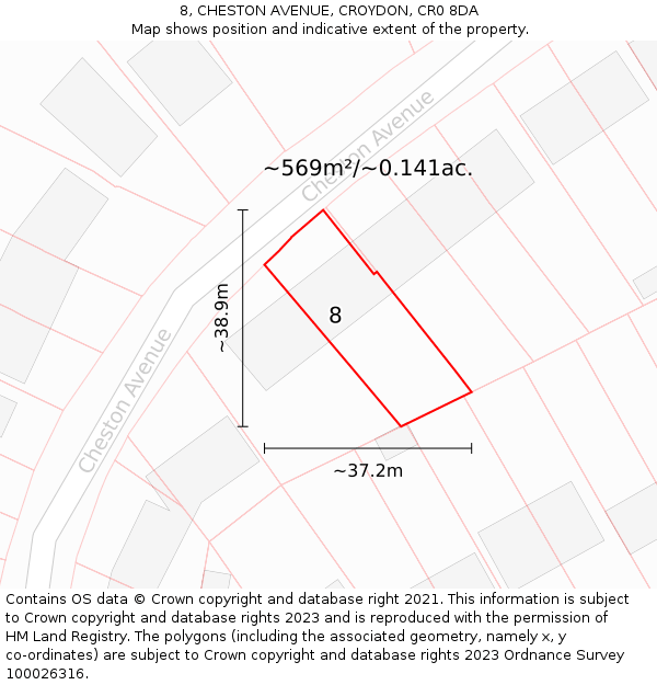 8, CHESTON AVENUE, CROYDON, CR0 8DA: Plot and title map