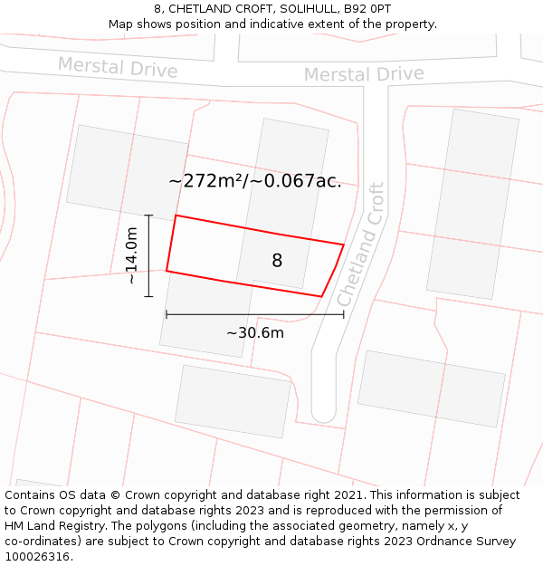 8, CHETLAND CROFT, SOLIHULL, B92 0PT: Plot and title map