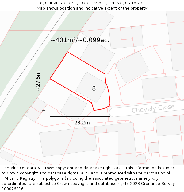 8, CHEVELY CLOSE, COOPERSALE, EPPING, CM16 7RL: Plot and title map