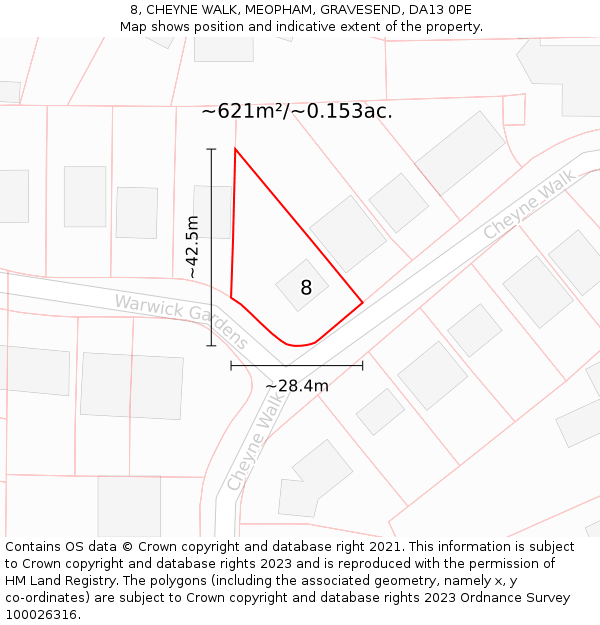 8, CHEYNE WALK, MEOPHAM, GRAVESEND, DA13 0PE: Plot and title map