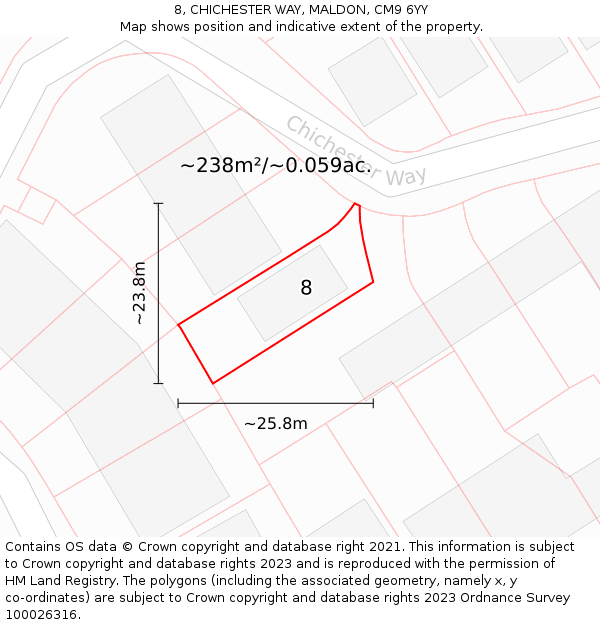 8, CHICHESTER WAY, MALDON, CM9 6YY: Plot and title map
