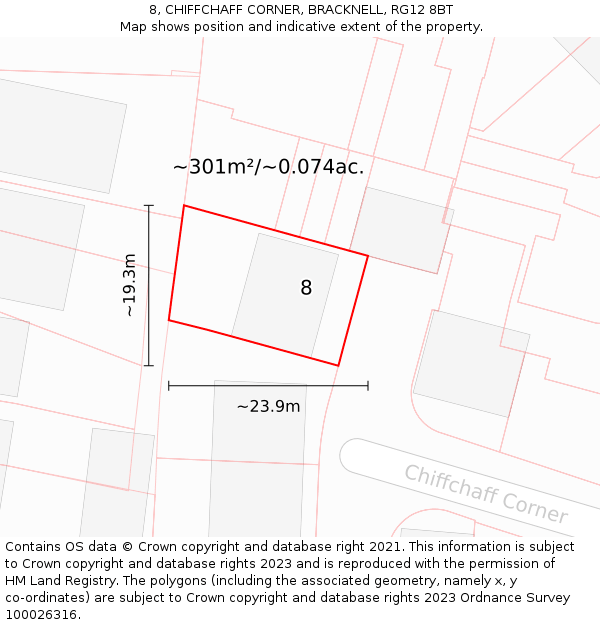 8, CHIFFCHAFF CORNER, BRACKNELL, RG12 8BT: Plot and title map