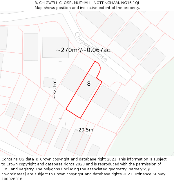8, CHIGWELL CLOSE, NUTHALL, NOTTINGHAM, NG16 1QL: Plot and title map