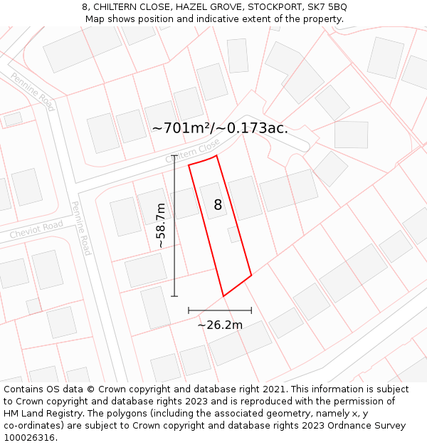 8, CHILTERN CLOSE, HAZEL GROVE, STOCKPORT, SK7 5BQ: Plot and title map