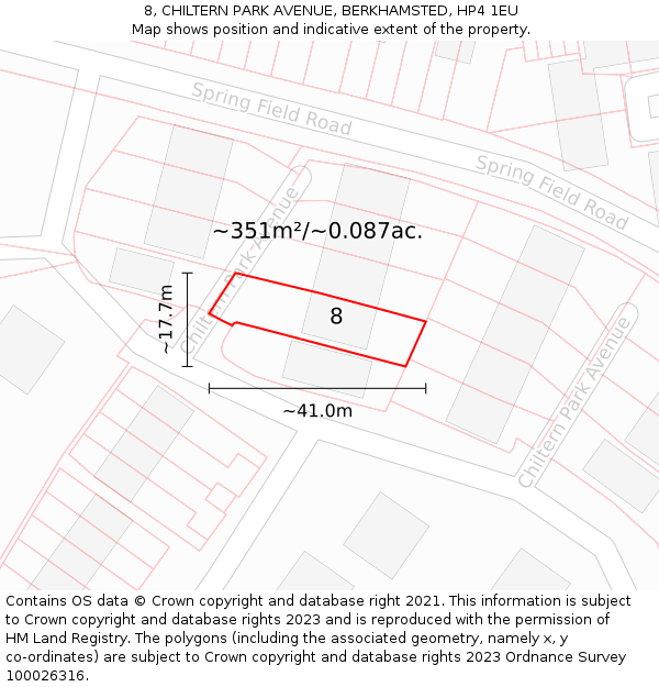 8, CHILTERN PARK AVENUE, BERKHAMSTED, HP4 1EU: Plot and title map