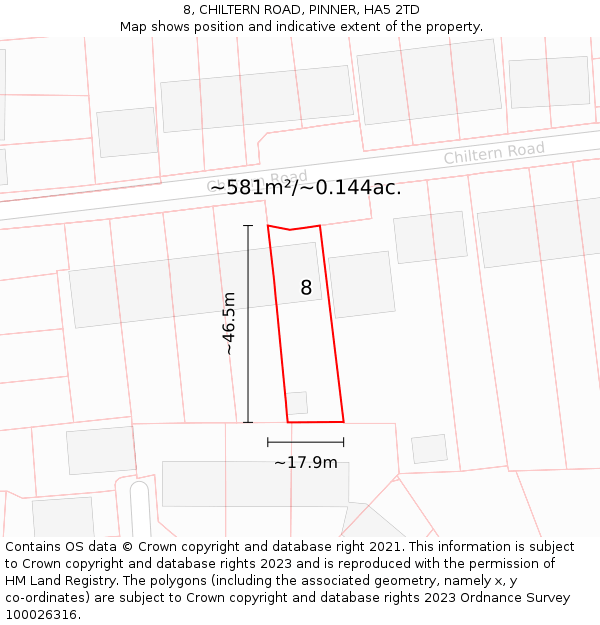 8, CHILTERN ROAD, PINNER, HA5 2TD: Plot and title map