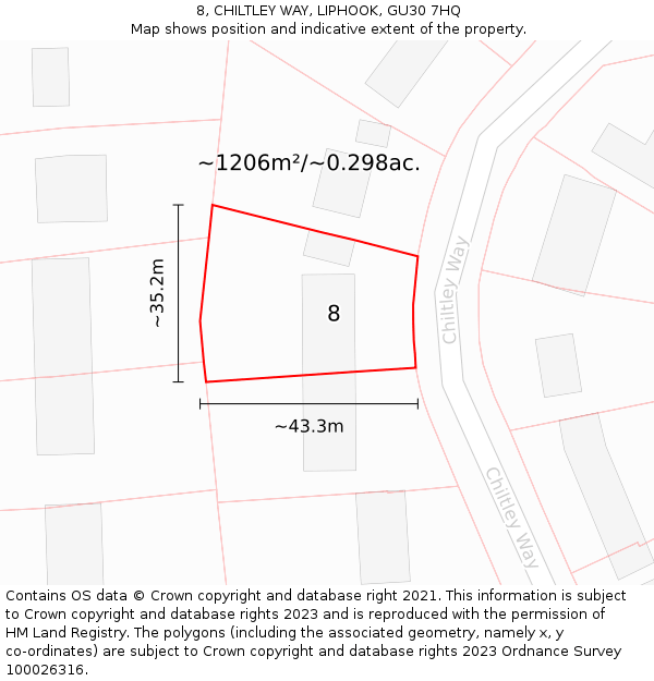 8, CHILTLEY WAY, LIPHOOK, GU30 7HQ: Plot and title map