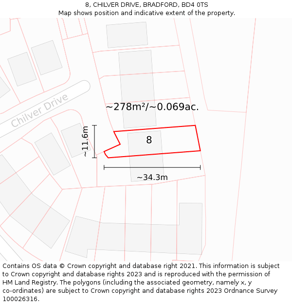 8, CHILVER DRIVE, BRADFORD, BD4 0TS: Plot and title map