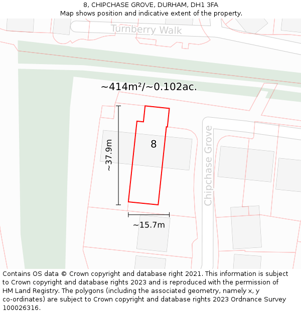 8, CHIPCHASE GROVE, DURHAM, DH1 3FA: Plot and title map
