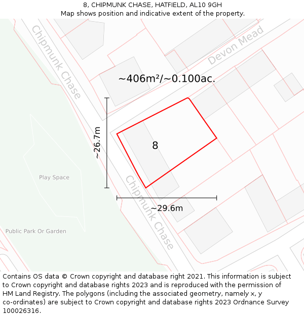 8, CHIPMUNK CHASE, HATFIELD, AL10 9GH: Plot and title map