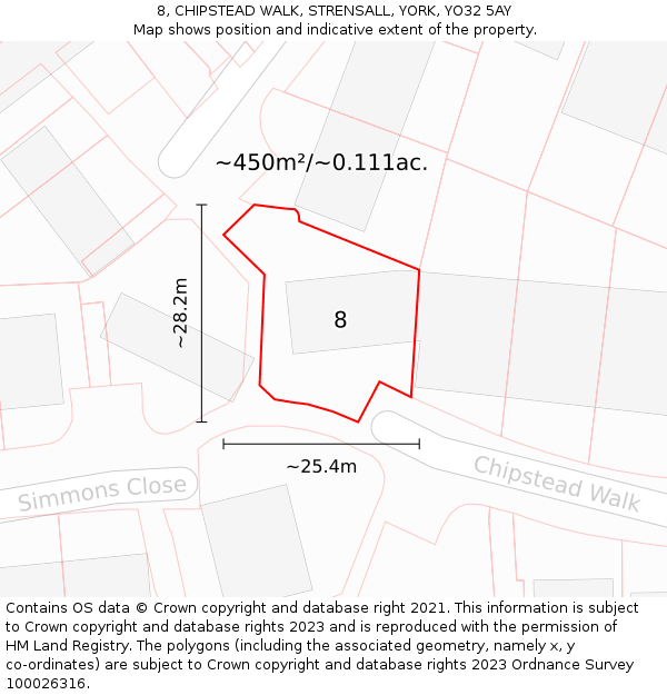 8, CHIPSTEAD WALK, STRENSALL, YORK, YO32 5AY: Plot and title map