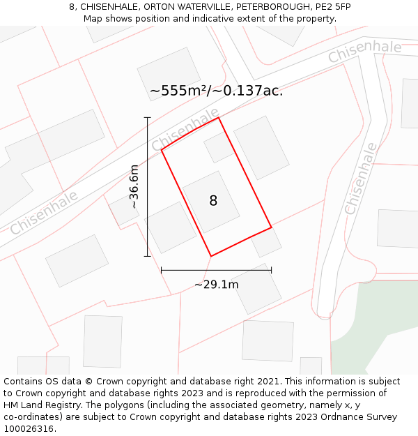 8, CHISENHALE, ORTON WATERVILLE, PETERBOROUGH, PE2 5FP: Plot and title map