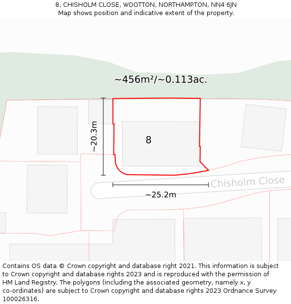 8, CHISHOLM CLOSE, WOOTTON, NORTHAMPTON, NN4 6JN: Plot and title map