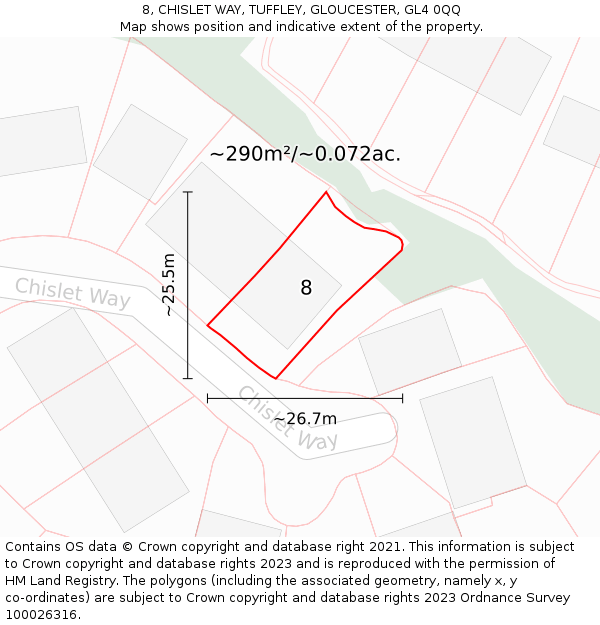 8, CHISLET WAY, TUFFLEY, GLOUCESTER, GL4 0QQ: Plot and title map
